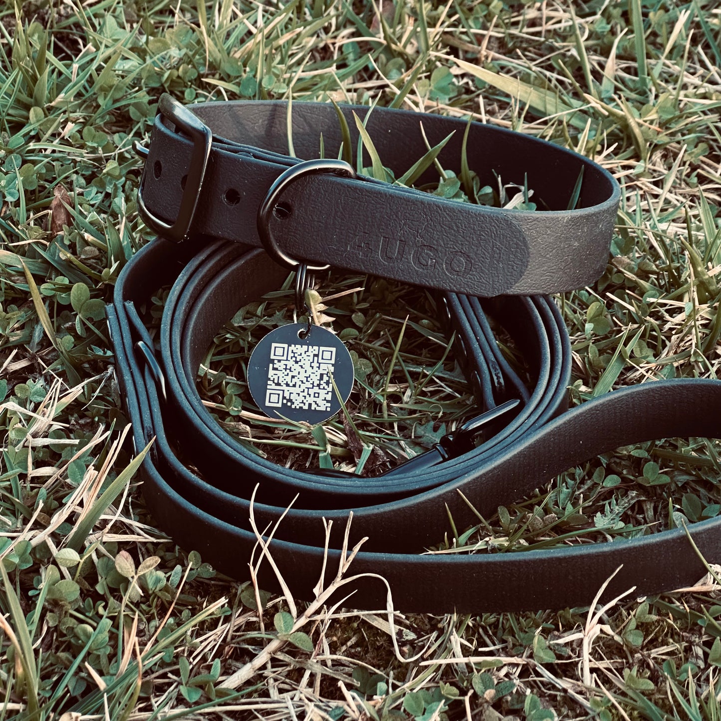 Set collare e guinzaglio per cani in BioThane® con QR-code